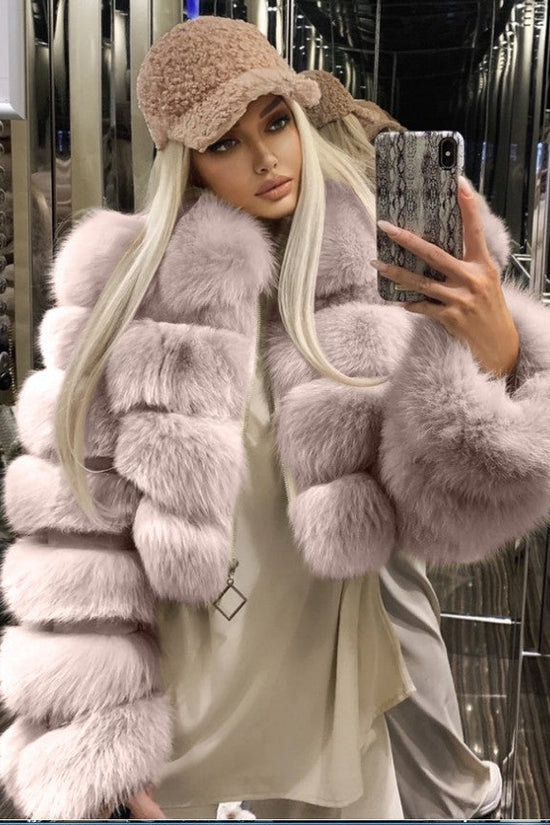 Women's Fur Coat Fox Fur Stitching Short Lapel Long Sleeve Coat Dana Fashion