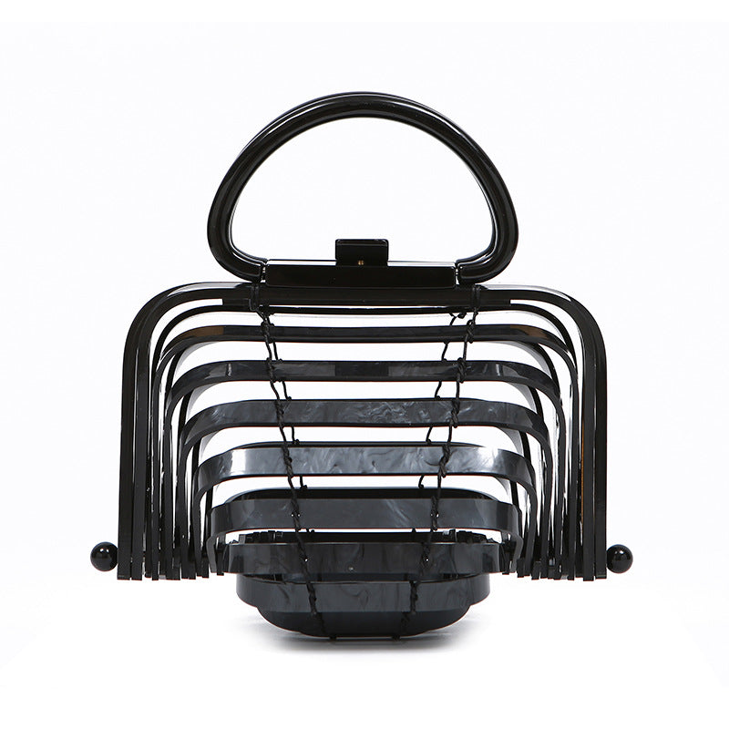 Acrylic bamboo basket hollow handbag foldable shell bag