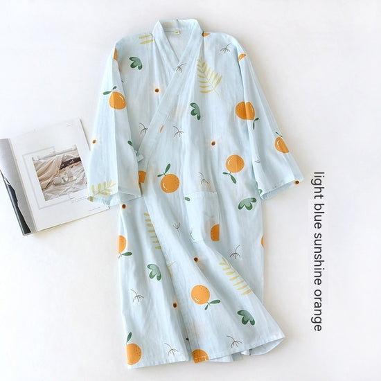 Women Bathrobe Nightdress Long Sleeve Nightgown Cotton Gauze - Dana Fashion