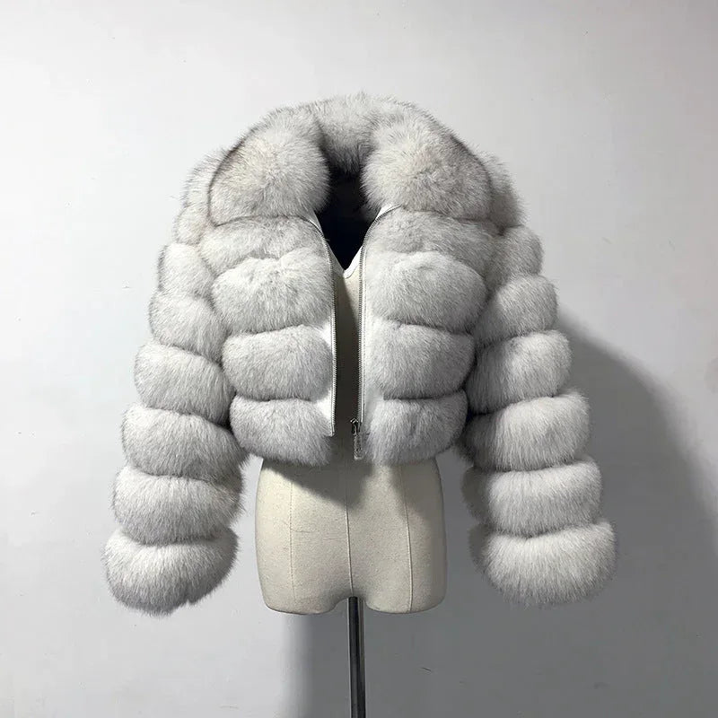 Women's Fur Coat Fox Fur Stitching Short Lapel Long Sleeve Coat - DanaFashionstore