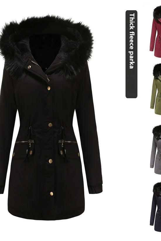 Women's Mid-length Fur Collar Coat Parker Cotton-padded Coat