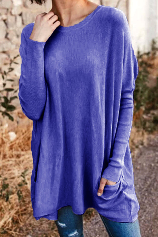 Women's Casual Pocket Loose Long Sleeve Top
