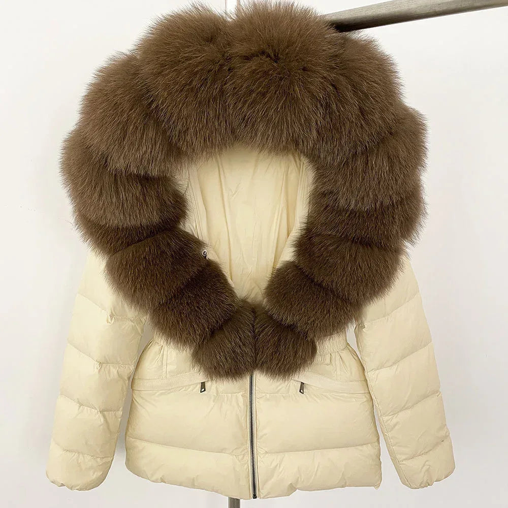 Short Slim Fit Fur Down Jacket 2026 - Women's Waist-Tight Winter Coat - DanaFashionstore