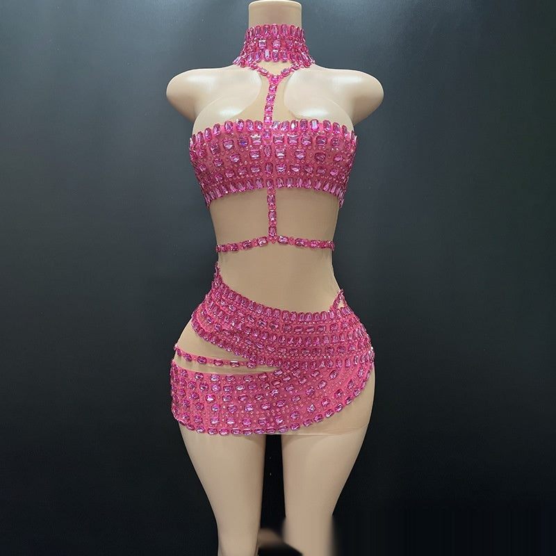 High-end And Fashionable Rhinestone Tube Top Short Skirt Top Vest - Dana Fashion