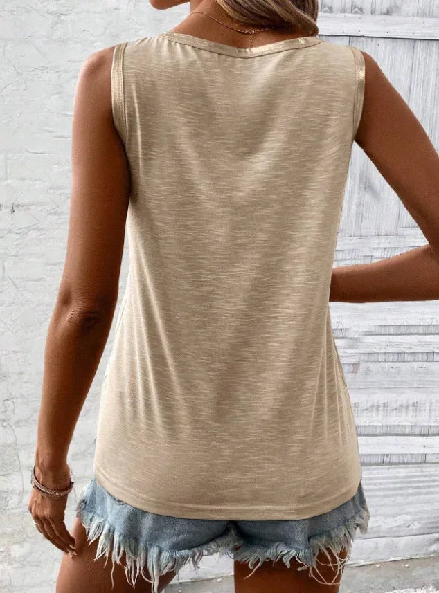 Block Edge Decor Casual Tank Top - DanaFashionstore