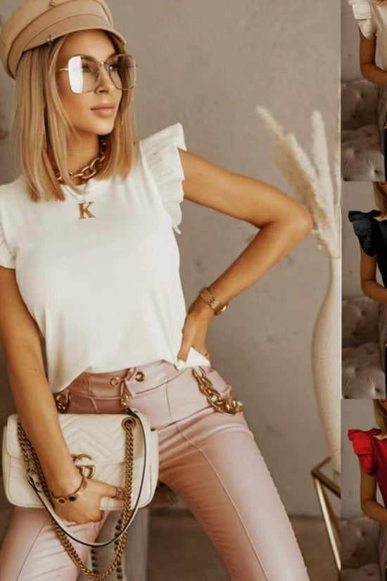 Women's Short-sleeved T-shirt With Ruffled Straps And Hollow Back In Solid Color