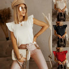 Women's Short-sleeved T-shirt With Ruffled Straps And Hollow Back In Solid Color - DanaFashionstore