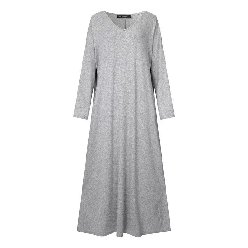 Women's Knitted Long Sleeve V-neck Swing Type Dress