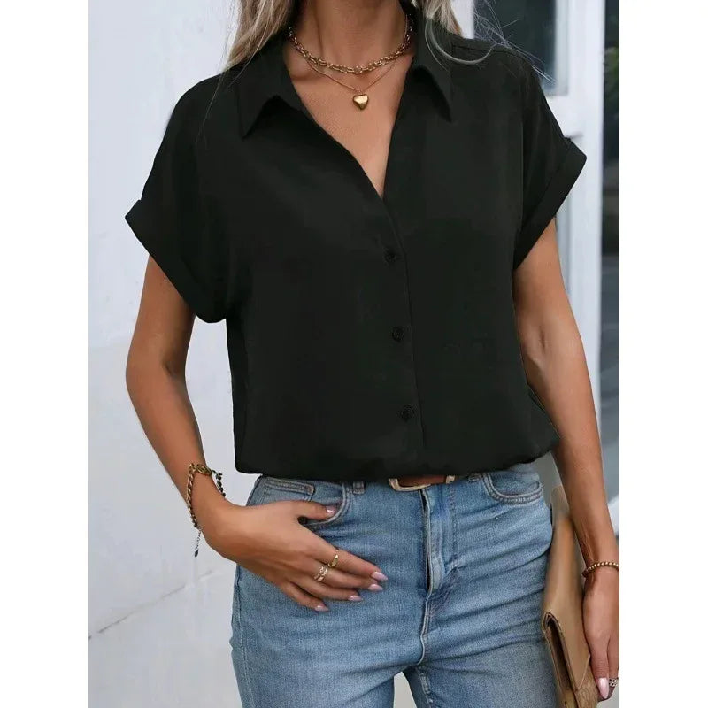 Solid Color Simple Short Sleeve Shirt - DanaFashionstore