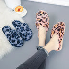 Cross-strap Fuzzy Slippers Leopard Plush House Shoes Flat Bedroom Slippers Slippers For Women - DanaFashionstore