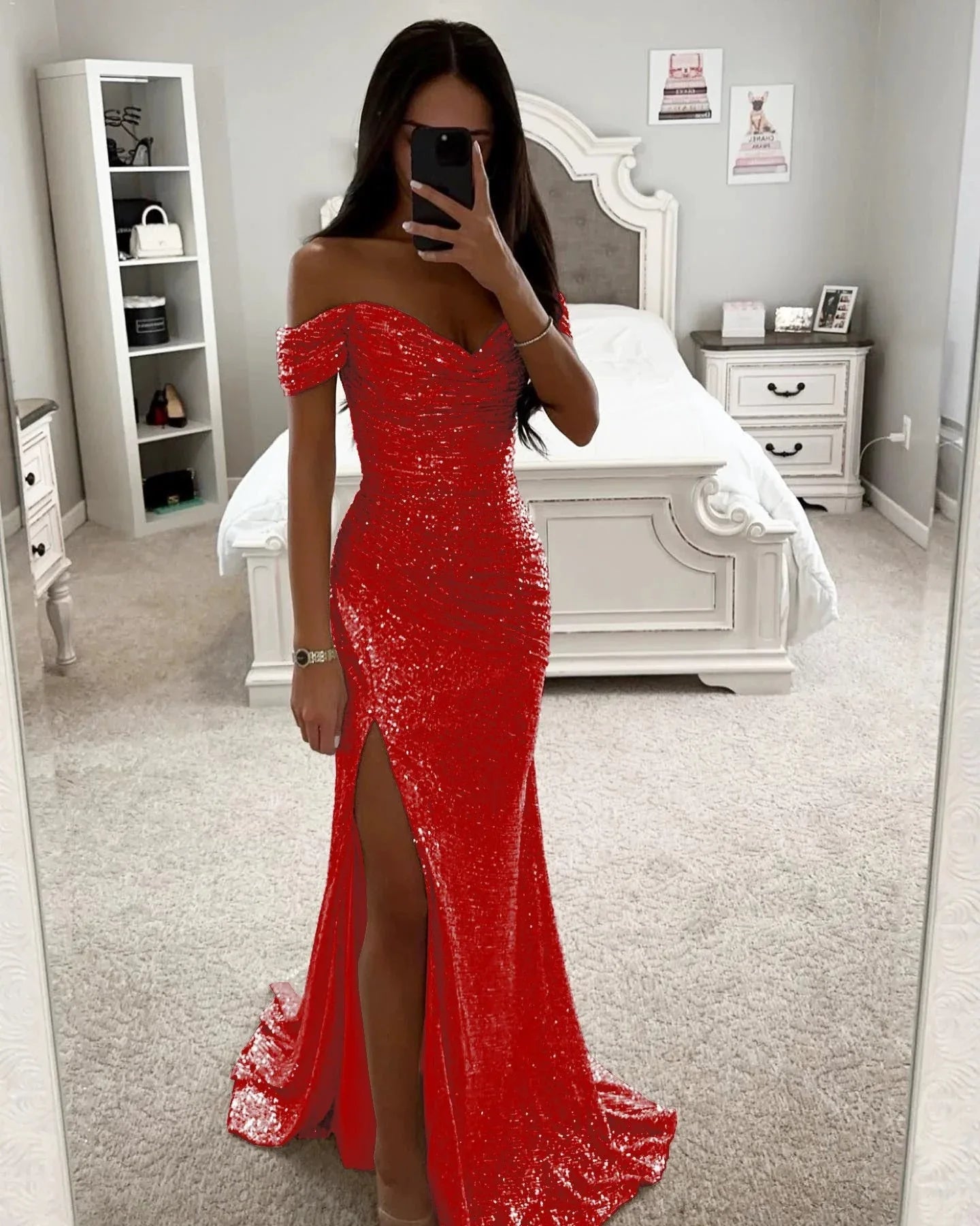 Party Sequins Off-neck Split Dress INS Casual Fashion Dress Women Charming Slimming Dress For Women - DanaFashionstore