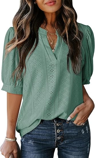 Women's Summer Business Casual Blouse V-neck Short Sleeve Shirt