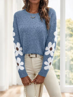 Floral Pattern Drop Shoulder Sweater,Long Sleeve Tops - DanaFashionstore