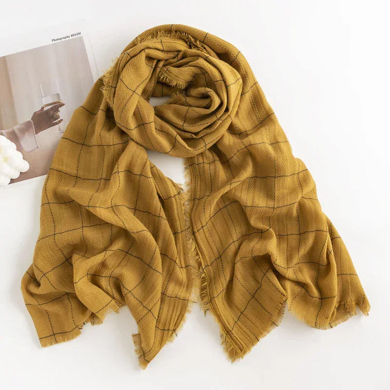 Herringbone Pattern Monochrome Artificial Cashmere Scarf Women's Simple Casual Style Tassel Warm Shawl - DanaFashionstore