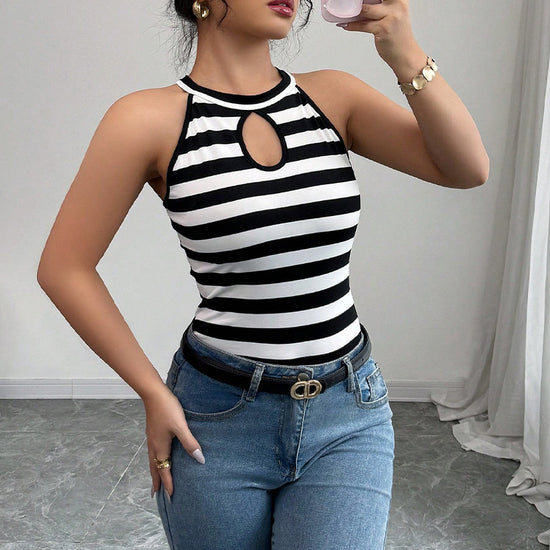 Striped Sleeveless Vest Female All-matching Jumper
