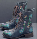 Ladies mid-heel embroidered low boots - DanaFashionstore
