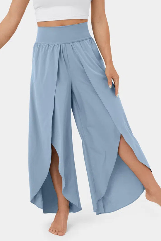 Loose Split Yoga Pants Summer Elastic High Waist Wide Leg Trousers Women's Fashion Versatile Clothing
