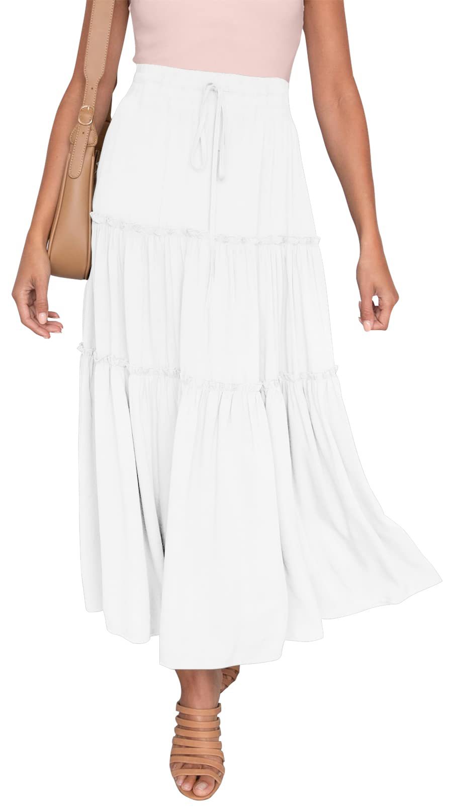 Women's Elastic High Waist A-Line Pleated Casual Maxi Dress