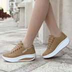 Thick bottom shake shoes women's leather casual shoes non-slip walking shoes travel shoes Korean version of the increase single shoes large size - DanaFashionstore