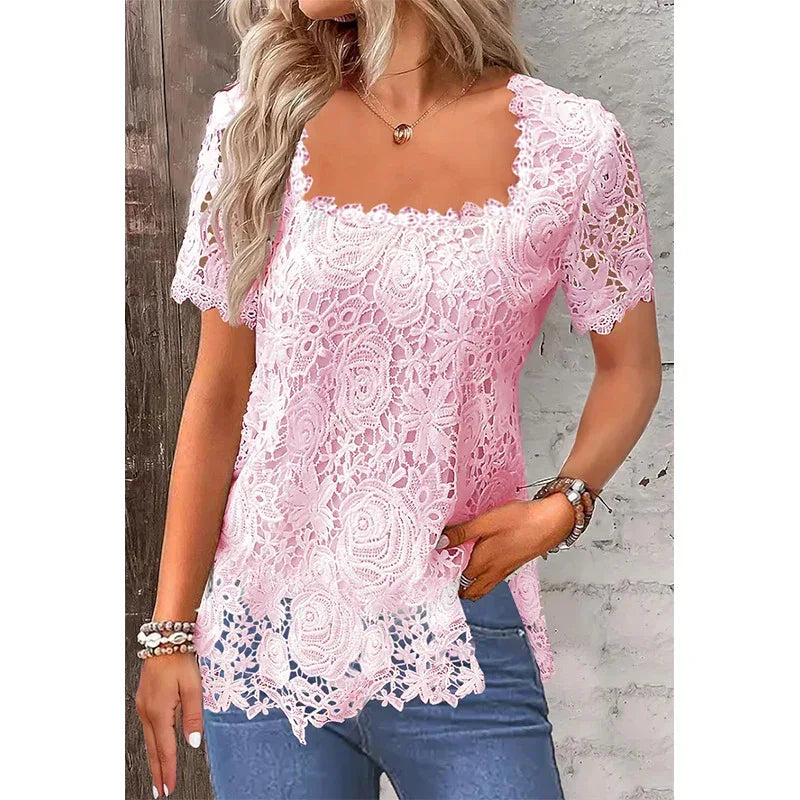 Rose Lace T-shirt Top For Women - DanaFashionstore