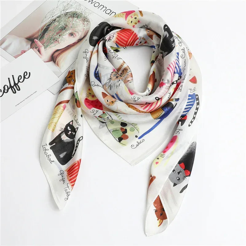 Cartoon Cat Silk Scarf Fashion Sun Protection - DanaFashionstore