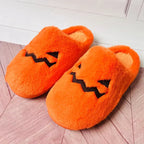 Cute Halloween Pumpkin Slippers Winter Warm Plush Bedroom Floor Home Slippers Casual Slip On Comfortable Cozy Indoor House Shoes - DanaFashionstore