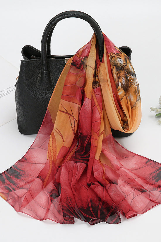 Thin Chiffon Lotus Pond Moonlight Printed Silk Scarf