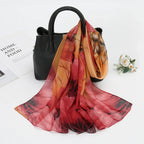 Thin Chiffon Lotus Pond Moonlight Printed Silk Scarf - DanaFashionstore