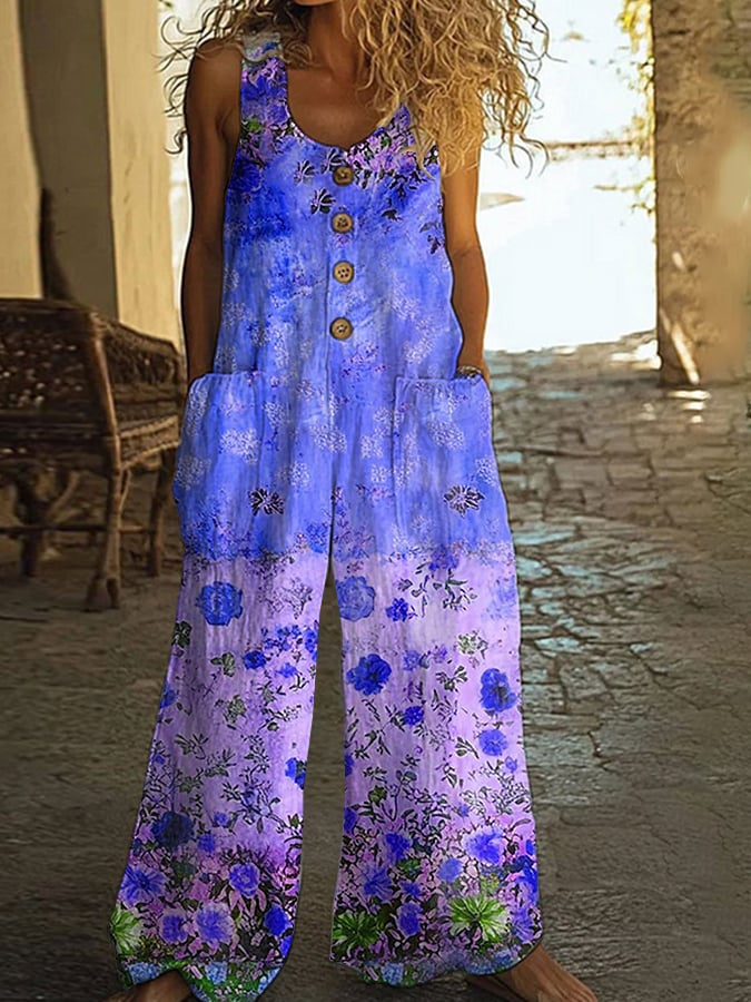 Casual Retro Personalized Printed Jumpsuit