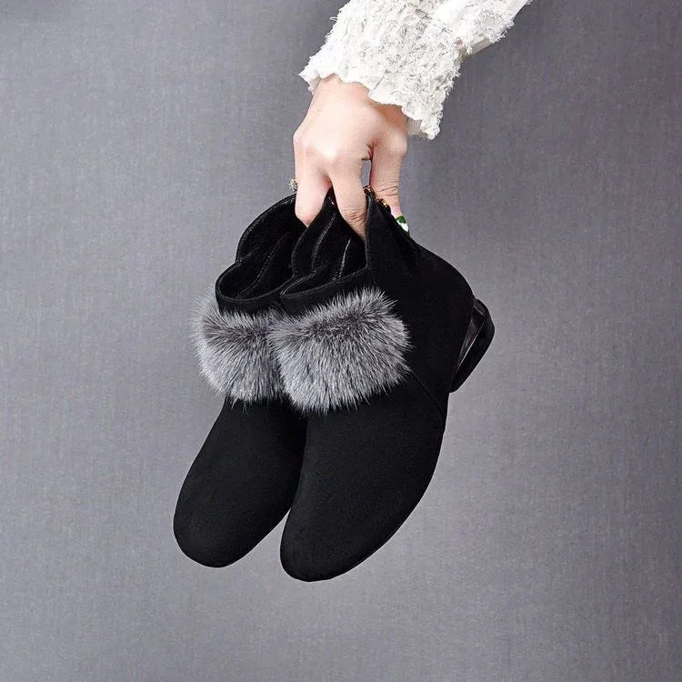 Winter Rubber Back Zipper Artificial Velboa Boots - DanaFashionstore