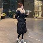 White Duck Slim Fit Down Jacket 2026 - Overknee Mid-Length Big Fur Collar Coat - DanaFashionstore