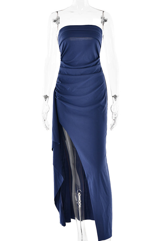 Strapless Split Long Dress Summer Fashion Pleated Bridesmaid Dress For Womens Party Wedding Clothing