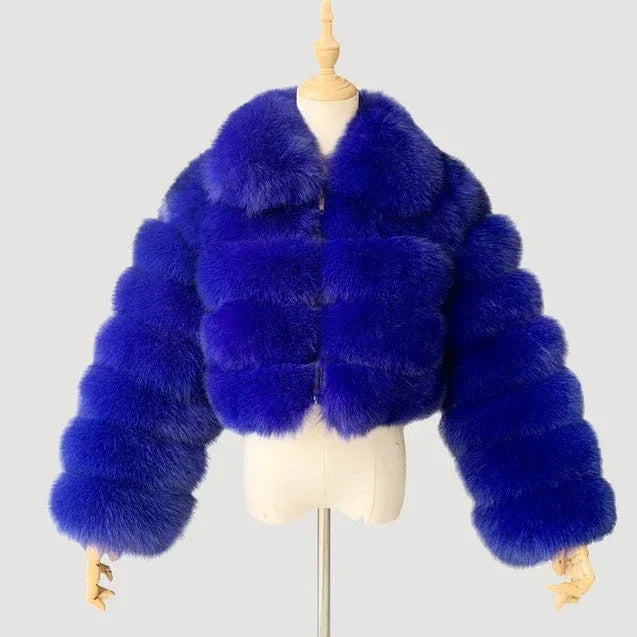 Women's Fur Coat Fox Fur Stitching Short Lapel Long Sleeve Coat - DanaFashionstore