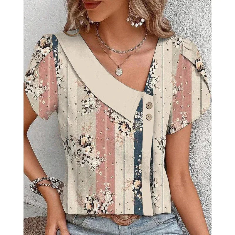 Casual Diagonal Collar Short-sleeved T-shirt - DanaFashionstore