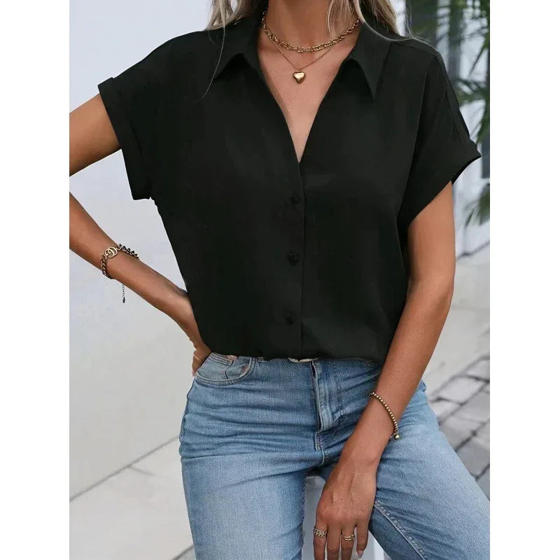Solid Color Simple Short Sleeve Shirt - DanaFashionstore