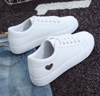 Fashion New Woman PU Leather Shoes Ladies Breathable Cute Heart Flats Casual Shoes White Sneakers - DanaFashionstore