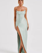 Premium Satin Sleeveless Sexy Backless Lace Up Dress