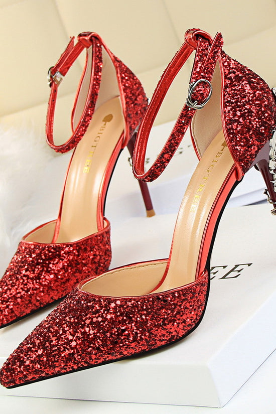 High metallic and sequined heels