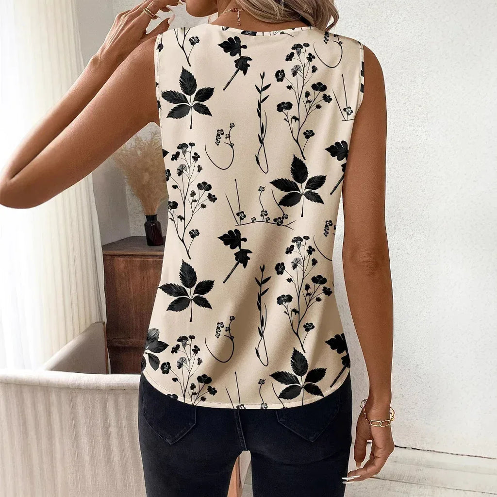 Women's Casual Floral Print Sleeveless V-neck Vest Tops - DanaFashionstore