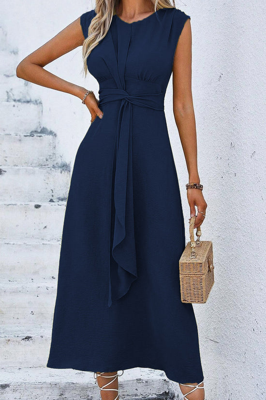 Solid Color Waist Tight Tied Dress Women