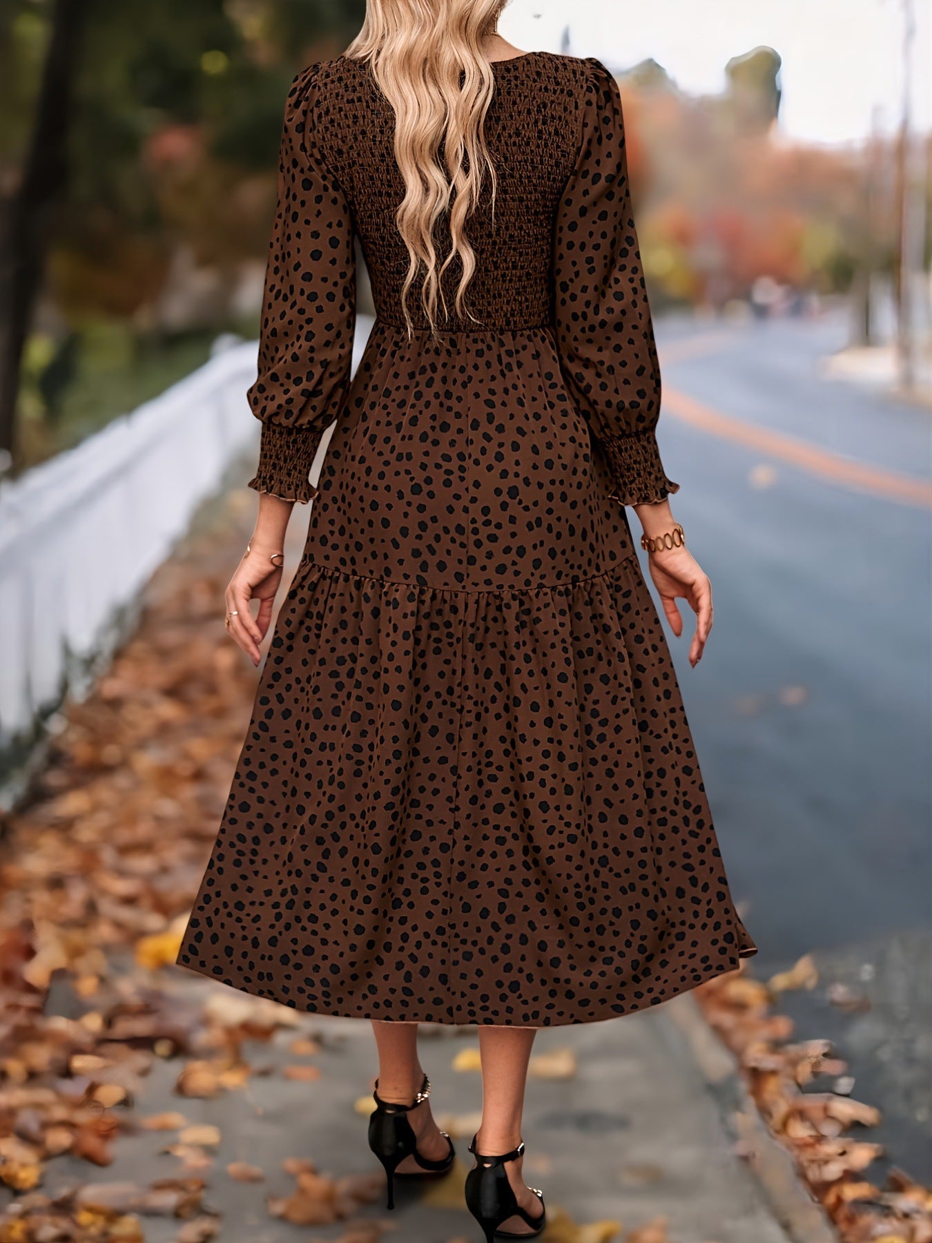 Women's Clothing Leopard Print Long Sleeve Dress - Dana Fashion