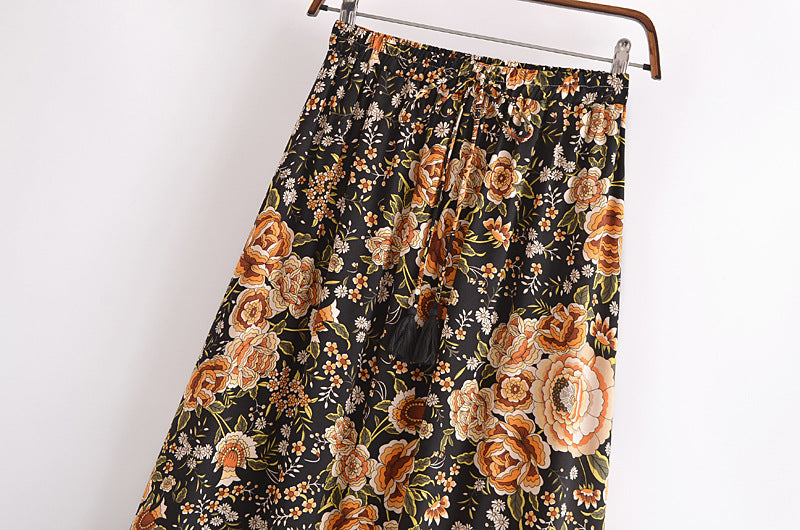 Women's Printed Positioning Flower Tassel Elastic Waist Skirt - Dana Fashion