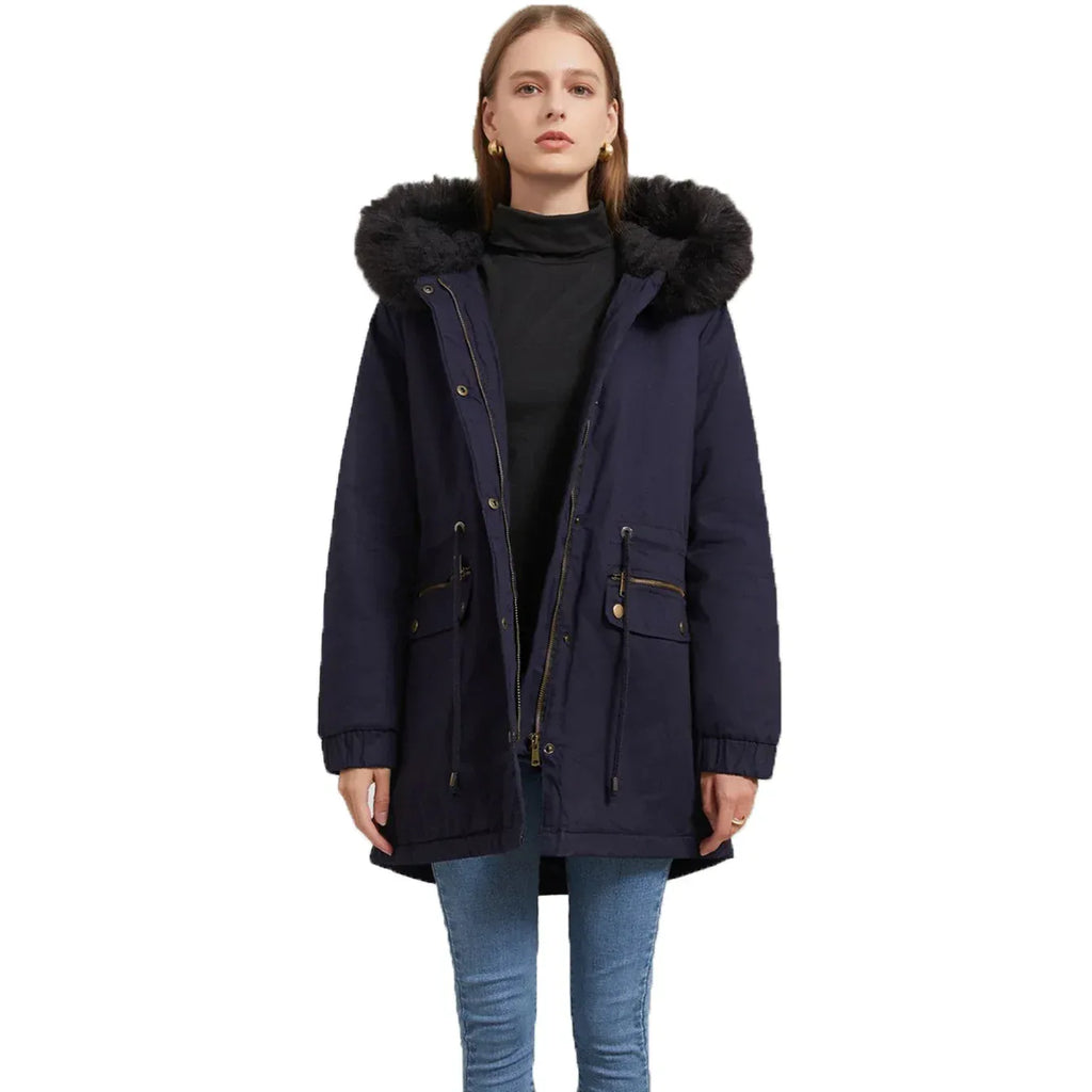 Women's Mid-Length Fur Collar Parker Coat 2026 - Cotton-Padded Jacket - DanaFashionstore