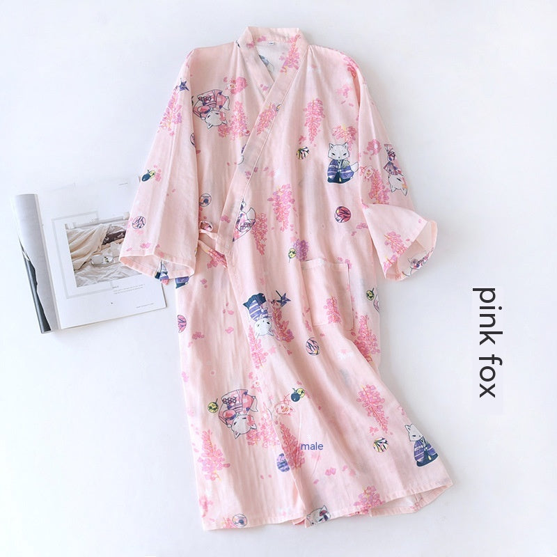 Women Bathrobe Nightdress Long Sleeve Nightgown Cotton Gauze - Dana Fashion