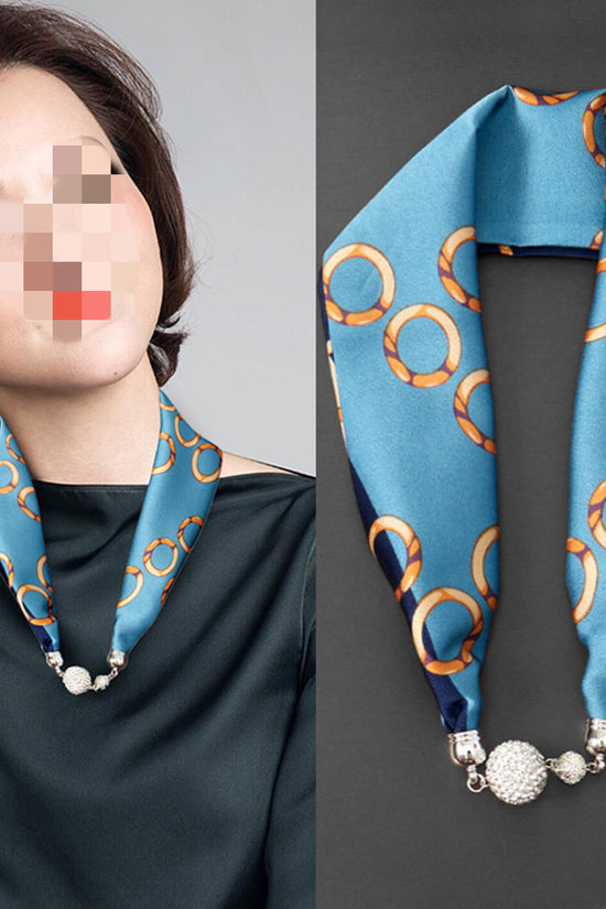 Magnetic Buckle Silk Women Scarf Pearl Necklace