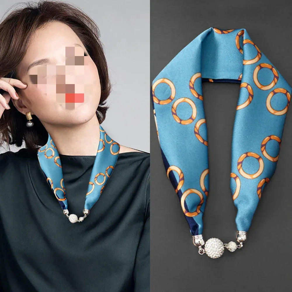 Magnetic Buckle Silk Women Scarf Pearl Necklace - DanaFashionstore