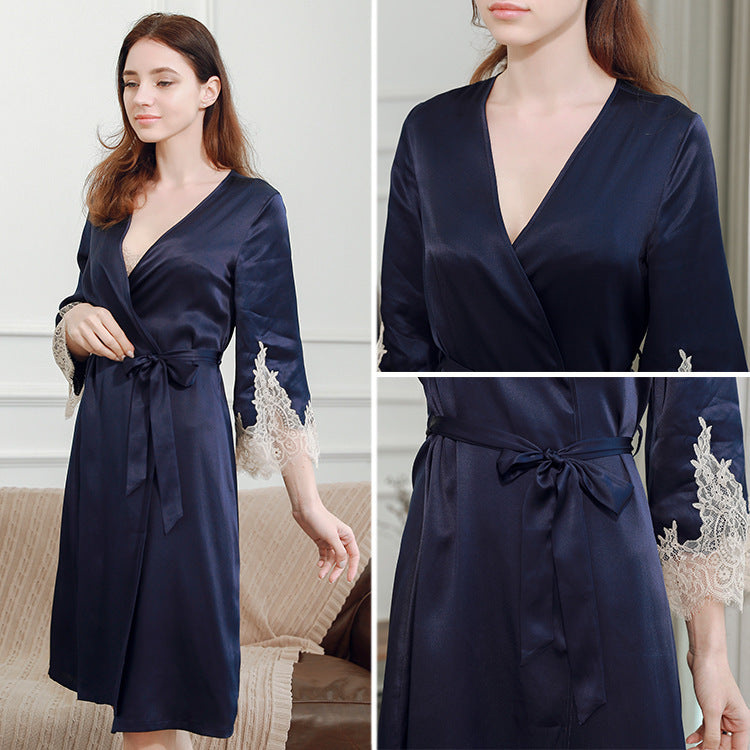 Women's Silk Nightgown Lace Suspenders - Dana Fashion