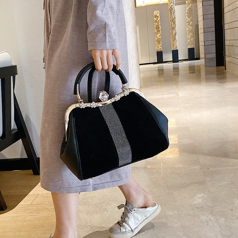 Autumn And Winter Diamond-embedded All-match Horse Hair-like Handbag - Dana Fashion