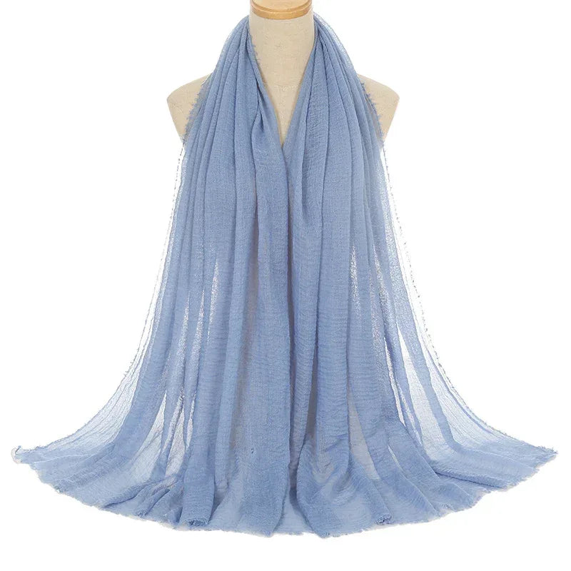 Pleated Viscose Yarn Monochrome Scarf Natural Wrinkled Cotton And Linen Burrs - DanaFashionstore