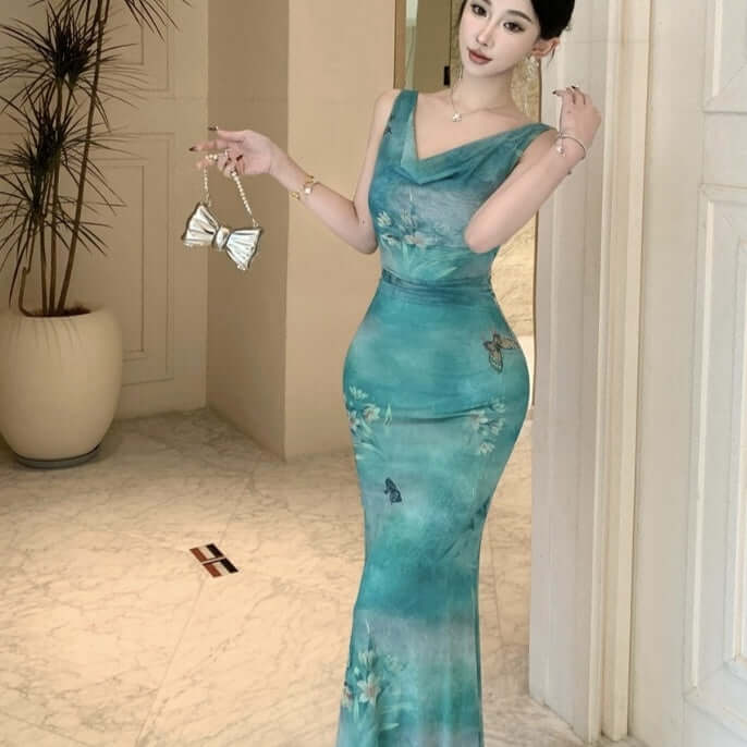 Pure Desire Butterfly Printed Mesh Dress Female $30.61 Dana Fashion Color: Green Size: L Women's clothing Product information: Pattern: Printing Skirt type: fishtail skirt Color: green Waist type: high waist Size: S,M,L,XL Style type: private clothing soc